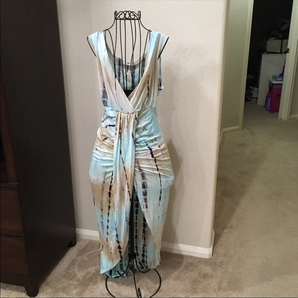 Drape goddess maxi plunge neckline faux wrap skirt